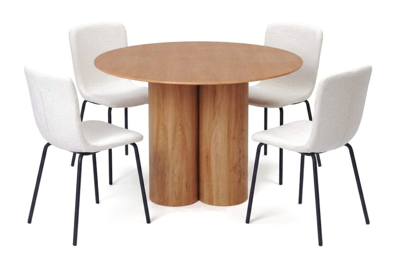 Juno spisegruppe rund 110 cm eg med 4 Katy spisebordsstole, Eg