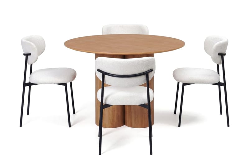 Juno spisegruppe rund 110 cm eg med 4 Lucy spisebordsstole, Eg