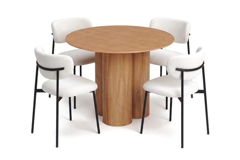 Juno spisegruppe rund 110 cm eg med 4 Lucy spisebordsstole - Eg - Møbler - Borde - Spisebordssæt