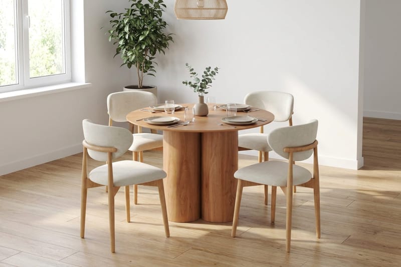 Juno spisegruppe rund 110 cm eg med 4 Molly-spisestole - Eg - Møbler - Borde - Spisebordssæt