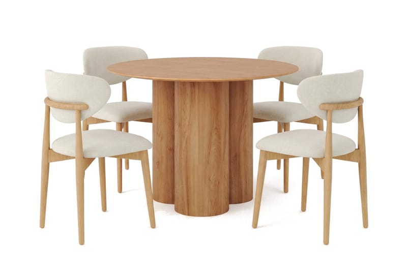 Juno spisegruppe rund 110 cm eg med 4 Molly-spisestole - Eg - Møbler - Borde - Spisebordssæt