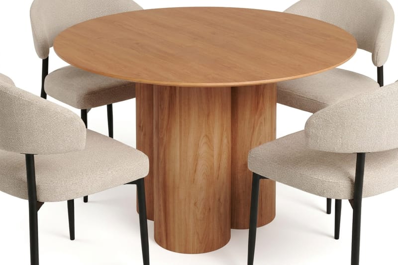 Juno spisegruppe rund 110 cm eg med 4 Sawako spisebordsstole - Eg - Møbler - Borde - Spisebordssæt