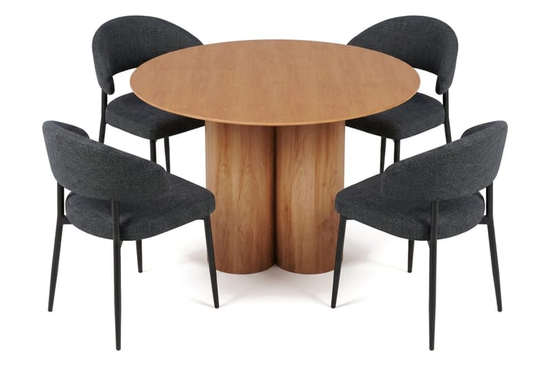 Juno spisegruppe rund 110 cm eg med 4 Sawako spisebordsstole, Eg