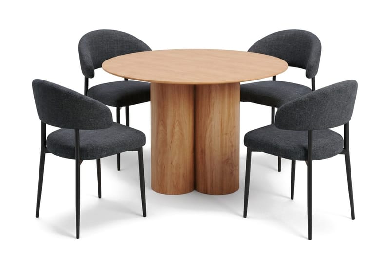 Juno spisegruppe rund 110 cm eg med 4 Sawako spisebordsstole - Eg - Møbler - Borde - Spisebordssæt