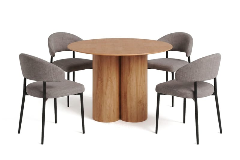 Juno spisegruppe rund 110 cm eg med 4 Sawako spisebordsstole - Eg - Møbler - Borde - Spisebordssæt