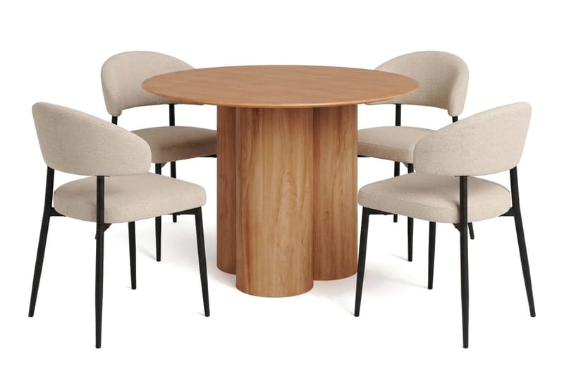 Juno spisegruppe rund 110 cm eg med 4 Sawako spisebordsstole - Eg - Møbler - Borde - Spisebordssæt