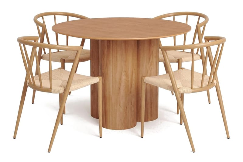 Juno spisegruppe rund 110 cm eg med 4 Winston spisebordsstole - Eg - Møbler - Borde - Spisebordssæt