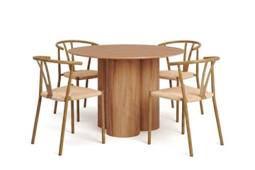Juno spisegruppe rund 110 cm i eg med 4 Elysia spisestole - Eg - Møbler - Borde - Spisebordssæt