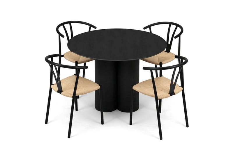 Juno spisegruppe rund 110 cm i sort med 4 Elysia spisestole - Møbler - Borde - Spisebordssæt
