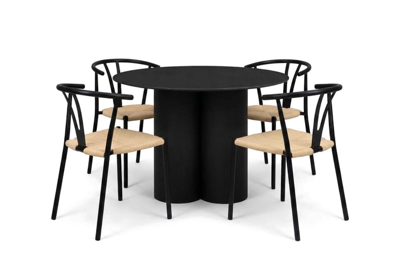 Juno spisegruppe rund 110 cm i sort med 4 Elysia spisestole, undefined