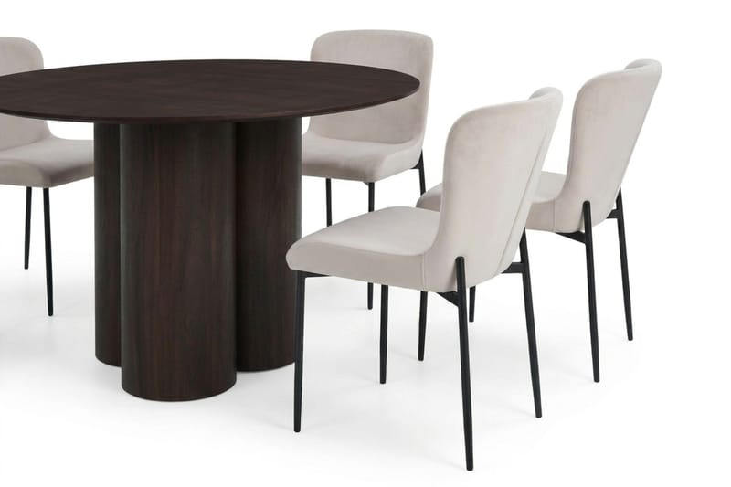 Juno spisegruppe rund 110 cm røget eg med 4 Elsie spisestole - Røget eg/Beige - Møbler - Borde - Spisebordssæt