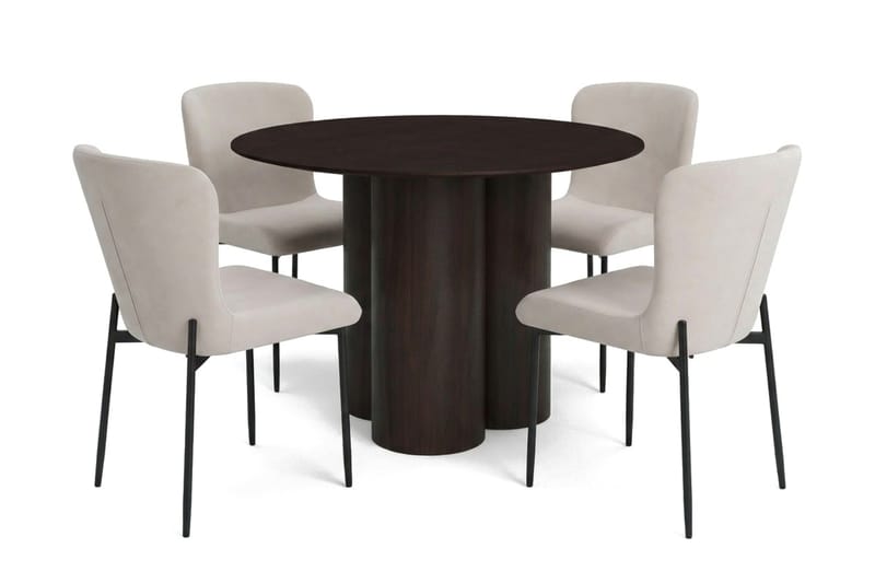 Juno spisegruppe rund 110 cm røget eg med 4 Elsie spisestole - Røget eg/Beige - Møbler - Borde - Spisebordssæt