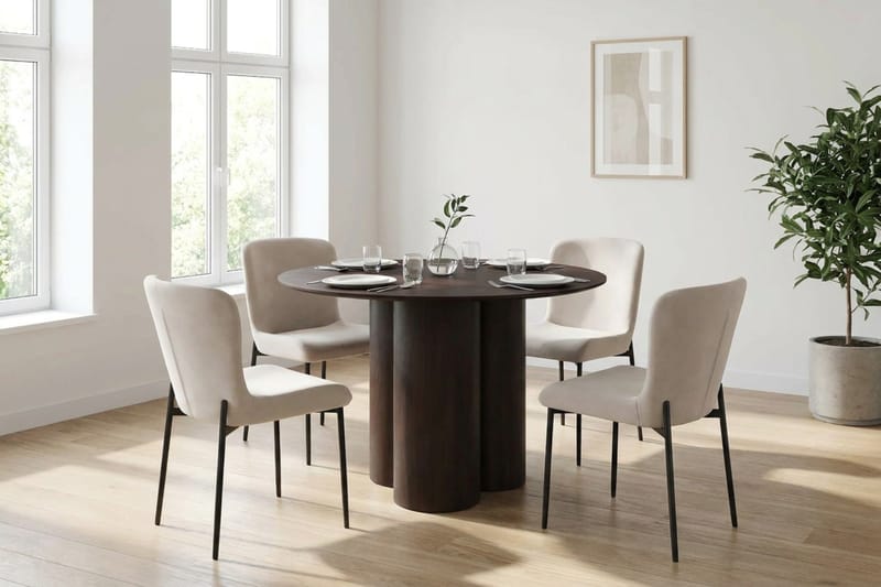 Juno spisegruppe rund 110 cm røget eg med 4 Elsie spisestole - Røget eg/Beige - Møbler - Borde - Spisebordssæt