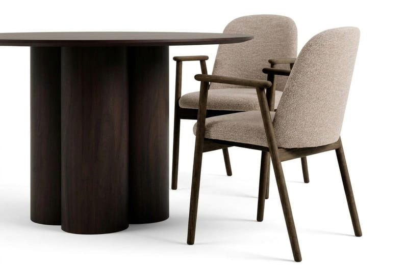 Juno spisegruppe rund 110 cm røget eg med 4 Reciclar-spisestole - Røget eg - Møbler - Borde - Spisebordssæt