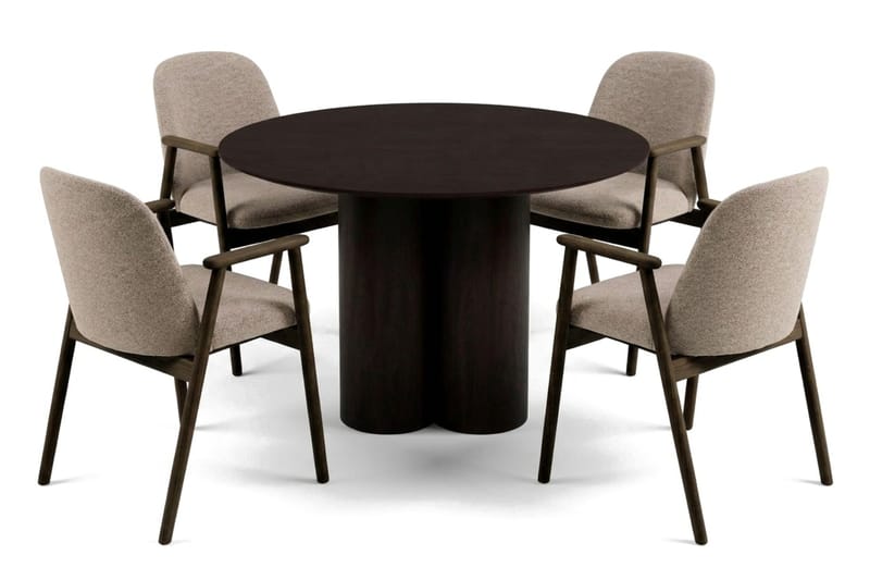 Juno spisegruppe rund 110 cm røget eg med 4 Reciclar-spisestole, Røget eg