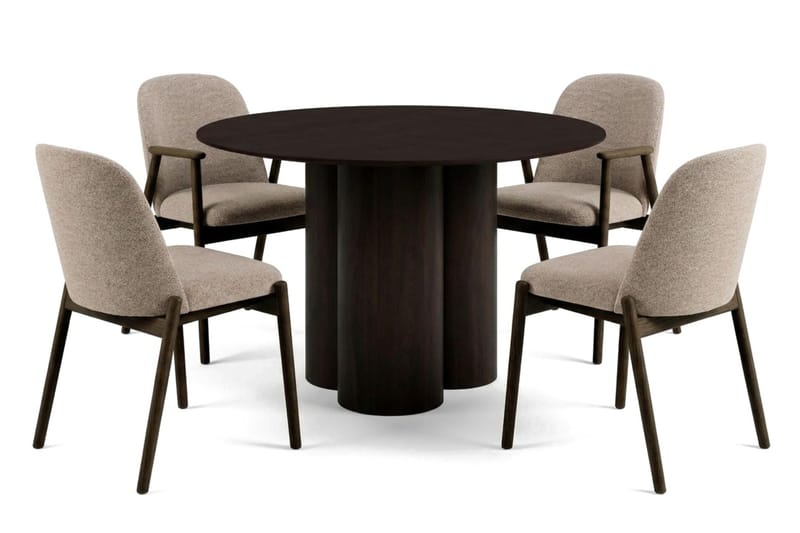 Juno spisegruppe rund 110 cm røget eg med 4 Reciclar-spisestole - Røget eg - Møbler - Borde - Spisebordssæt