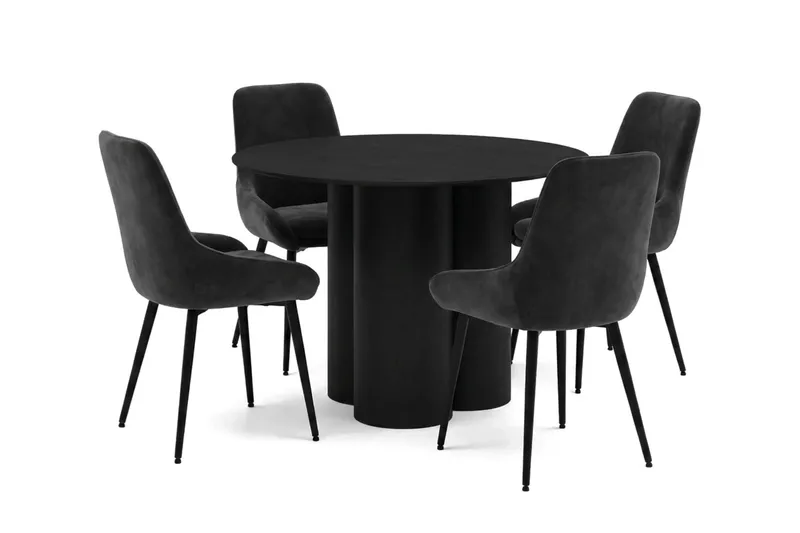 Juno spisegruppe rund 110 cm sort med 4 Alsarp spisestole, Sort