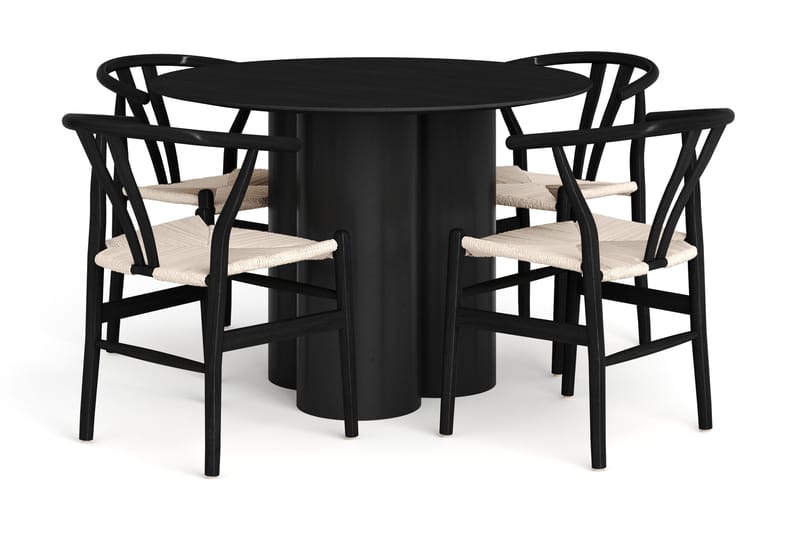 Juno spisegruppe rund 110 cm sort med 4 Dastoori spisebordsstole, Sort