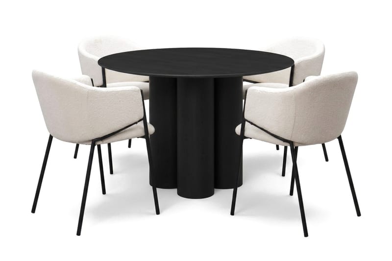 Juno spisegruppe rund 110 cm sort med 4 Filip spisebordsstole, Sort