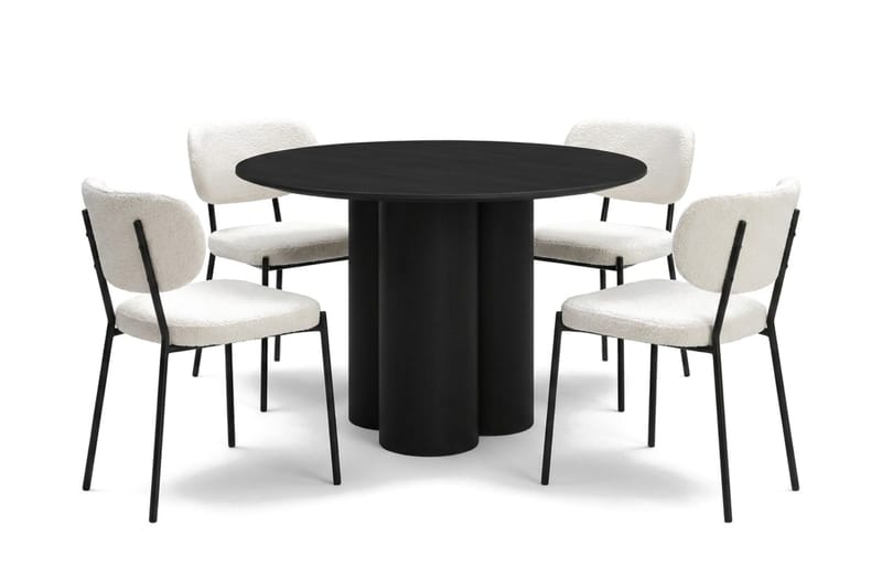 Juno spisegruppe rund 110 cm sort med 4 Gemmiano spisebordsstole, Sort