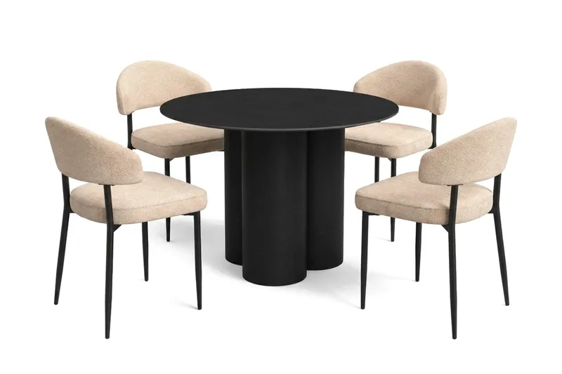 Juno spisegruppe rund 110 cm sort med 4 Jairam spisestole, Sort