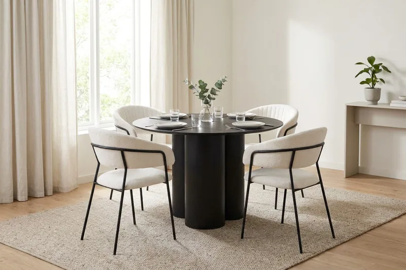Juno spisegruppe rund 110 cm sort med 4 Karol spisestole - Sort - Møbler - Borde - Spisebordssæt