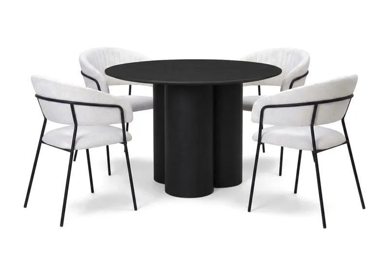 Juno spisegruppe rund 110 cm sort med 4 Karol spisestole, Sort