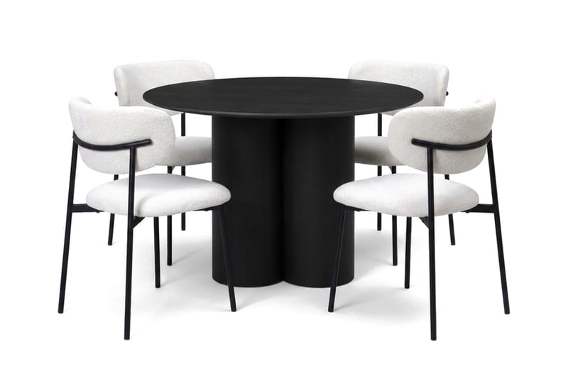 Juno spisegruppe rund 110 cm sort med 4 Lucy spisebordsstole, Sort