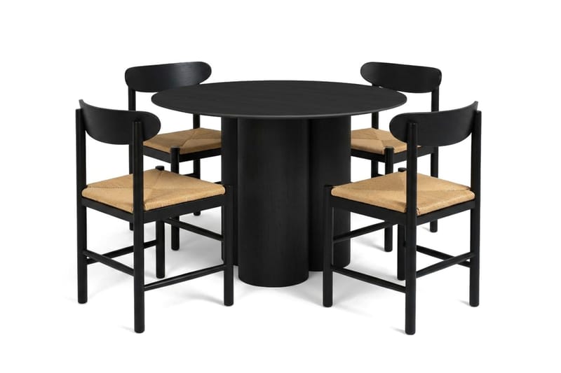 Juno spisegruppe rund 110 cm sort med 4 Malte spisestole, undefined