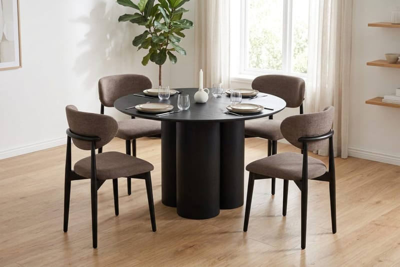 Juno spisegruppe rund 110 cm sort med 4 Molly-spisestole - Sort - Møbler - Borde - Spisebordssæt