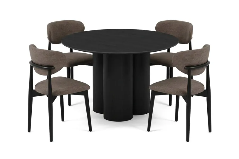 Juno spisegruppe rund 110 cm sort med 4 Molly-spisestole, Sort
