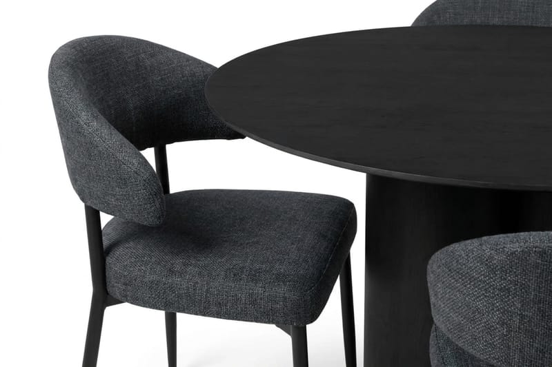 Juno spisegruppe rund 110 cm sort med 4 Sawako spisebordsstole - Sort - Møbler - Borde - Spisebordssæt