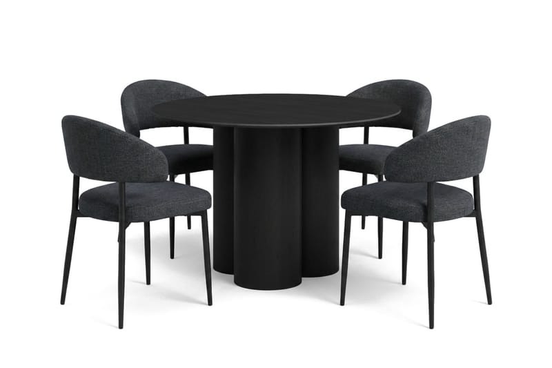 Juno spisegruppe rund 110 cm sort med 4 Sawako spisebordsstole, Sort