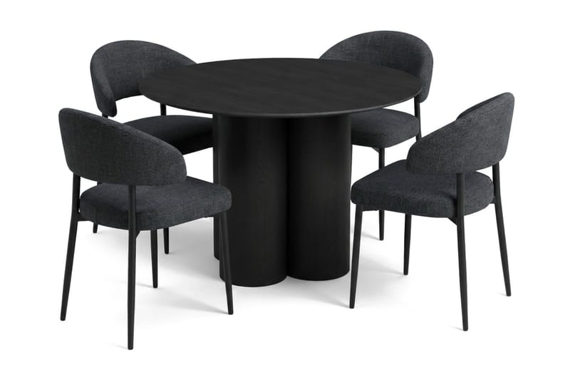 Juno spisegruppe rund 110 cm sort med 4 Sawako spisebordsstole - Sort - Møbler - Borde - Spisebordssæt