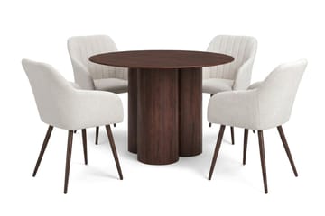 Juno spisegruppe rund 110 cm valnød med 4 Filippa spisestole - Valnød - Møbler - Borde - Spisebordssæt