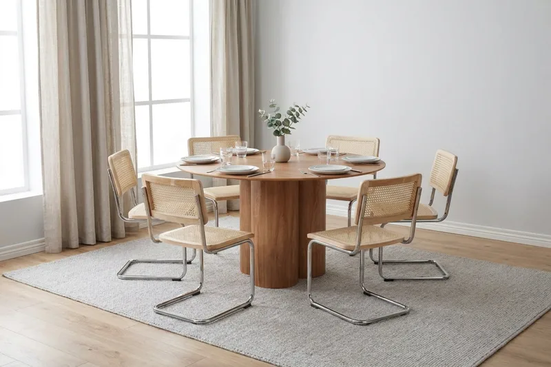 Juno spisegruppe rund 130 cm eg med 6 Build spisestole - Eg - Møbler - Borde - Spisebordssæt
