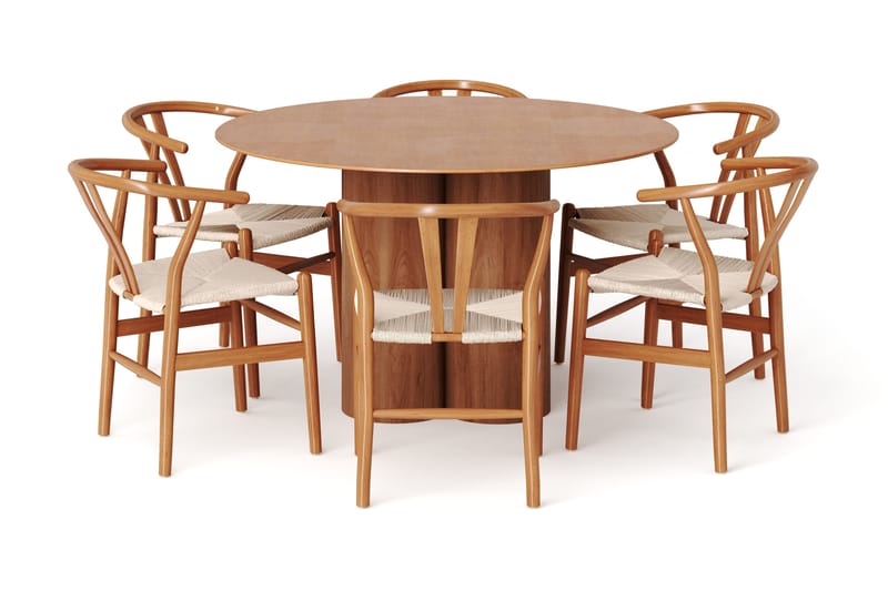Juno spisegruppe rund 130 cm eg med 6 Dastoori spisestole - Eg - Møbler - Borde - Spisebordssæt
