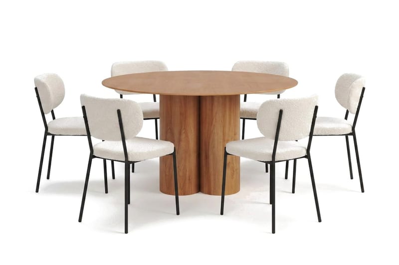 Juno spisegruppe rund 130 cm eg med 6 Gemmiano spisestole, Eg