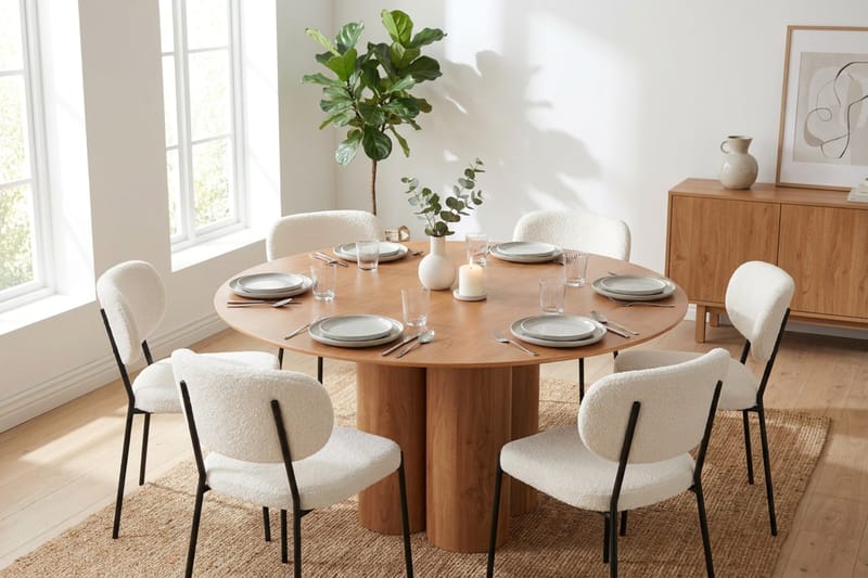 Juno spisegruppe rund 130 cm eg med 6 Gemmiano spisestole - Eg - Møbler - Borde - Spisebordssæt