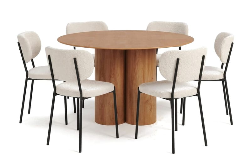 Juno spisegruppe rund 130 cm eg med 6 Gemmiano spisestole - Eg - Møbler - Borde - Spisebordssæt