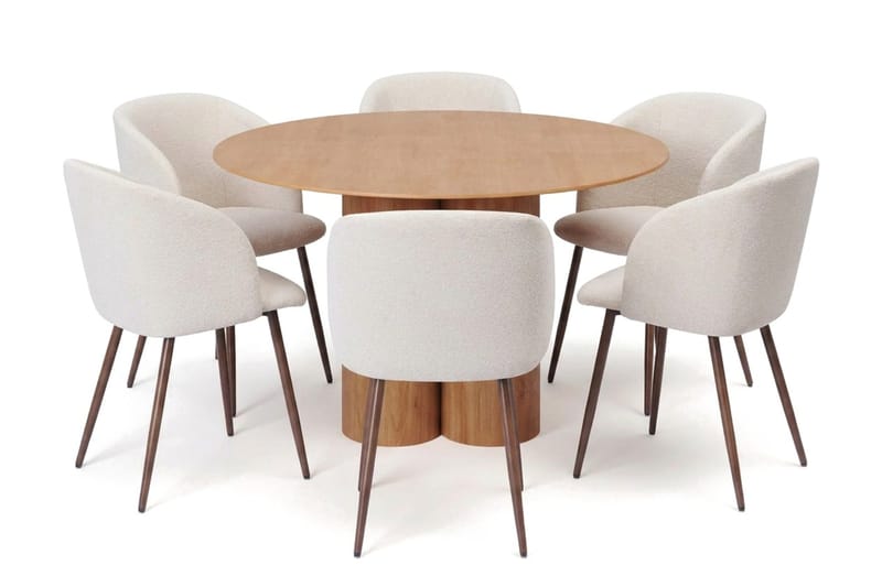 Juno spisegruppe rund 130 cm eg med 6 Greya spisestole - Eg - Møbler - Borde - Spisebordssæt