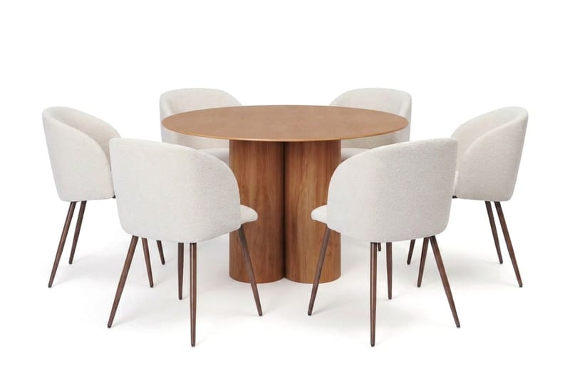 Juno spisegruppe rund 130 cm eg med 6 Greya spisestole, Eg