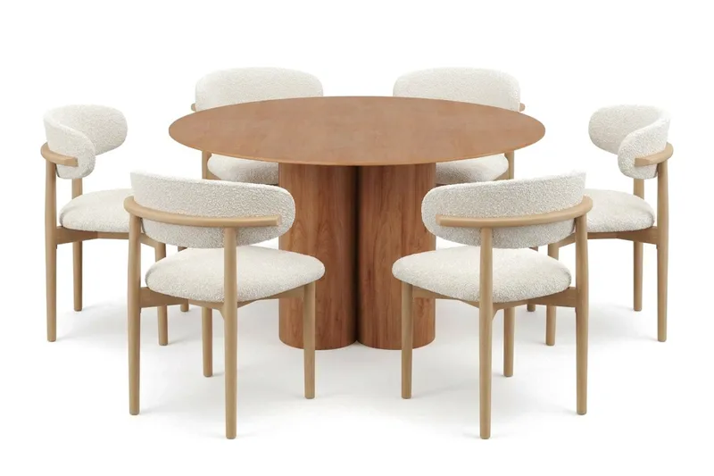 Juno spisegruppe rund 130 cm eg med 6 Jaiveer spisestole, Eg