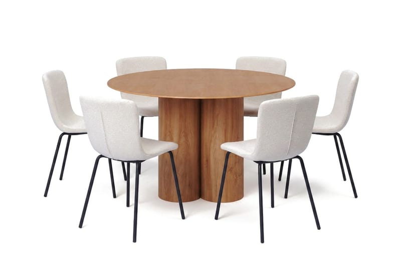 Juno spisegruppe rund 130 cm eg med 6 Katy spisestole, Eg