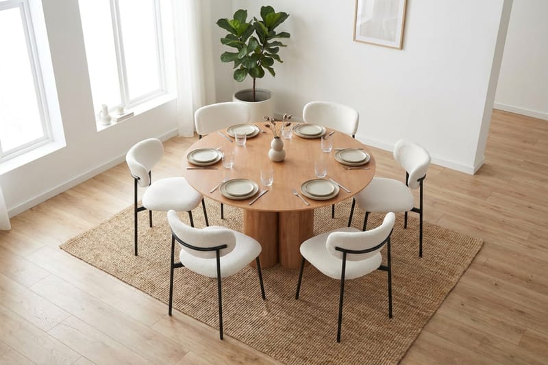 Juno spisegruppe rund 130 cm eg med 6 Lucy spisestole - Eg - Møbler - Borde - Spisebordssæt