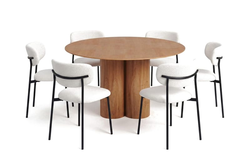 Juno spisegruppe rund 130 cm eg med 6 Lucy spisestole, Eg