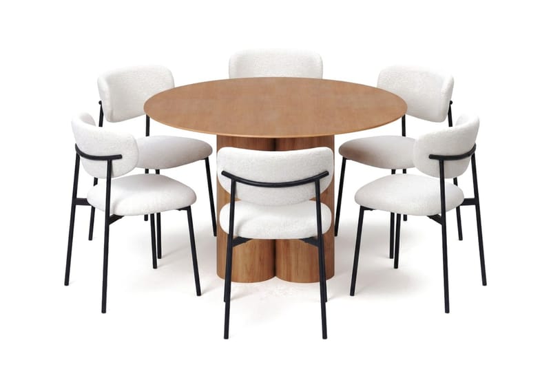 Juno spisegruppe rund 130 cm eg med 6 Lucy spisestole - Eg - Møbler - Borde - Spisebordssæt