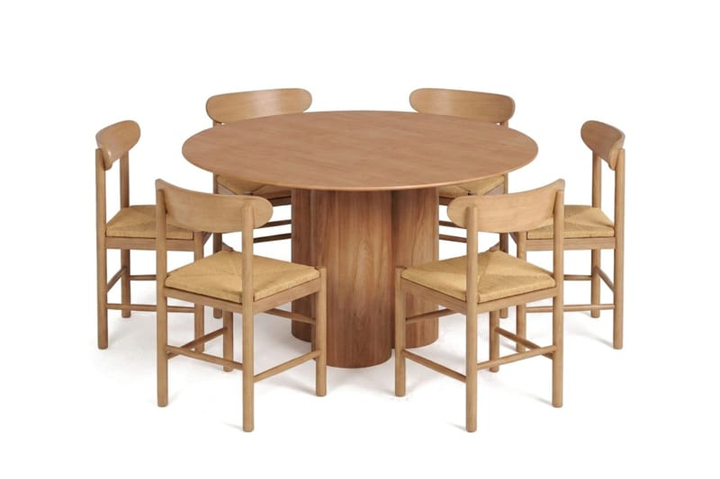 Juno spisegruppe rund 130 cm eg med 6 Malte spisestole - Møbler - Borde - Spisebordssæt