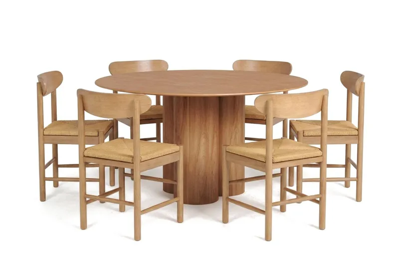 Juno spisegruppe rund 130 cm eg med 6 Malte spisestole, undefined