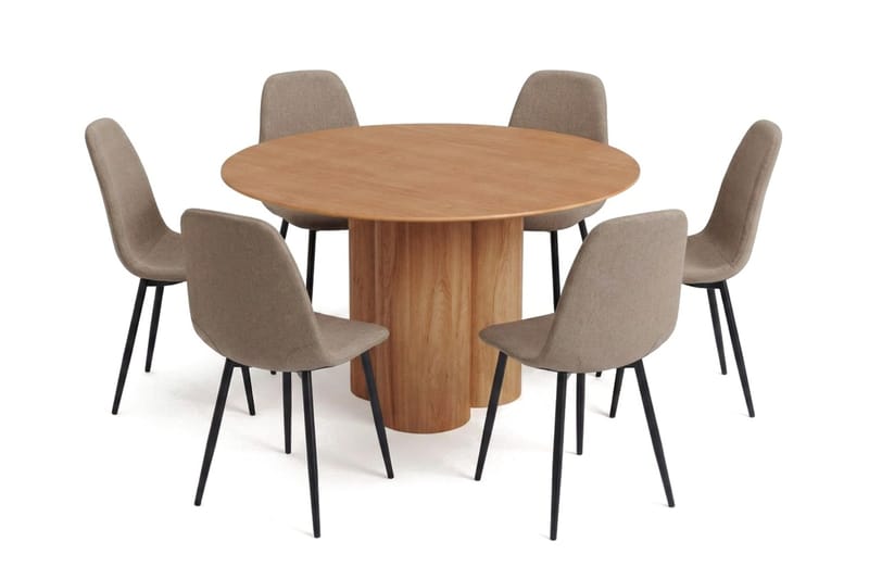 Juno spisegruppe rund 130 cm eg med 6 Nibe spisestole - Eg - Møbler - Borde - Spisebordssæt